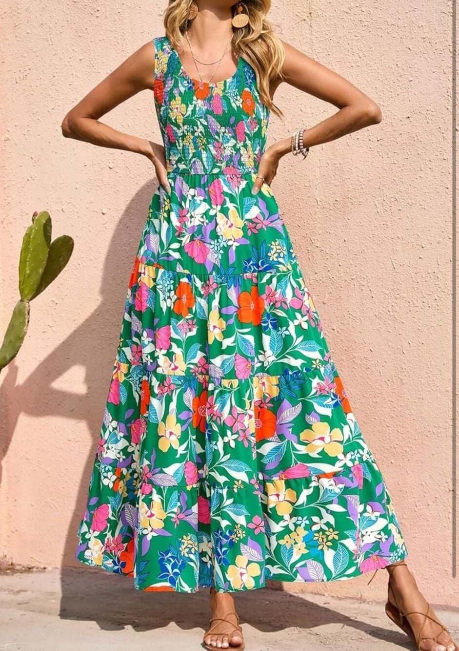Floral Print Smocked Tiered Maxi 2026 Dress Sz Small - Picture 4 of 6